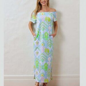 Dudley Stephens Cinthia Off Shoulder Colorful Geometric Retro Maxi Dress S